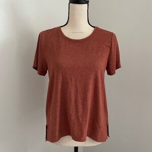 Soft Surroundings Crew Neck Tee size Small Red Brown Comfy Lounge Everyday Basic